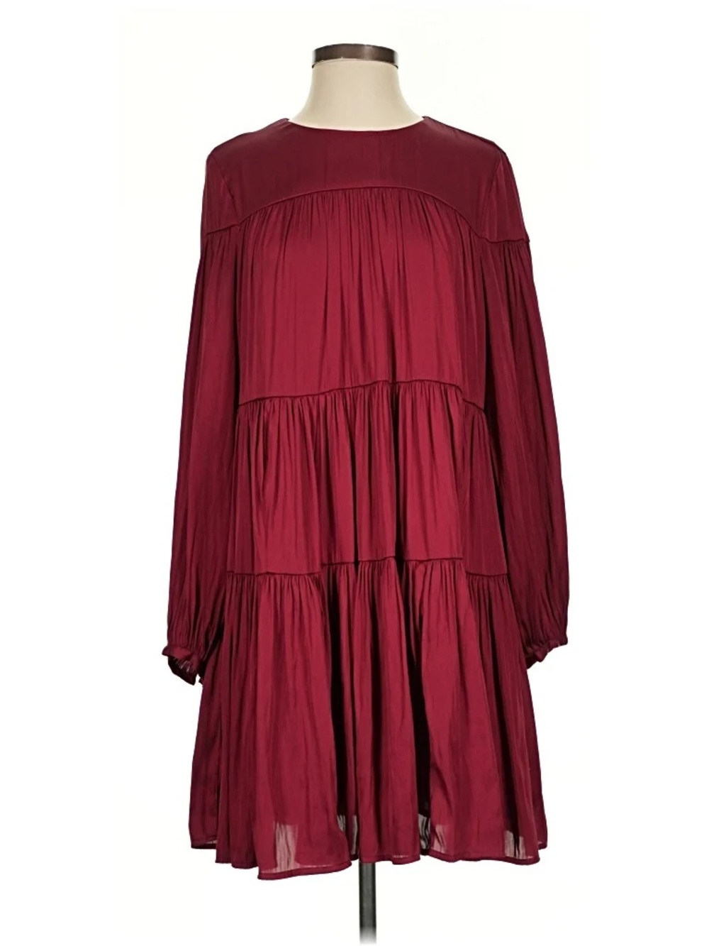 Banana Republic Burgundy Tiered Long-Sleeve Dress